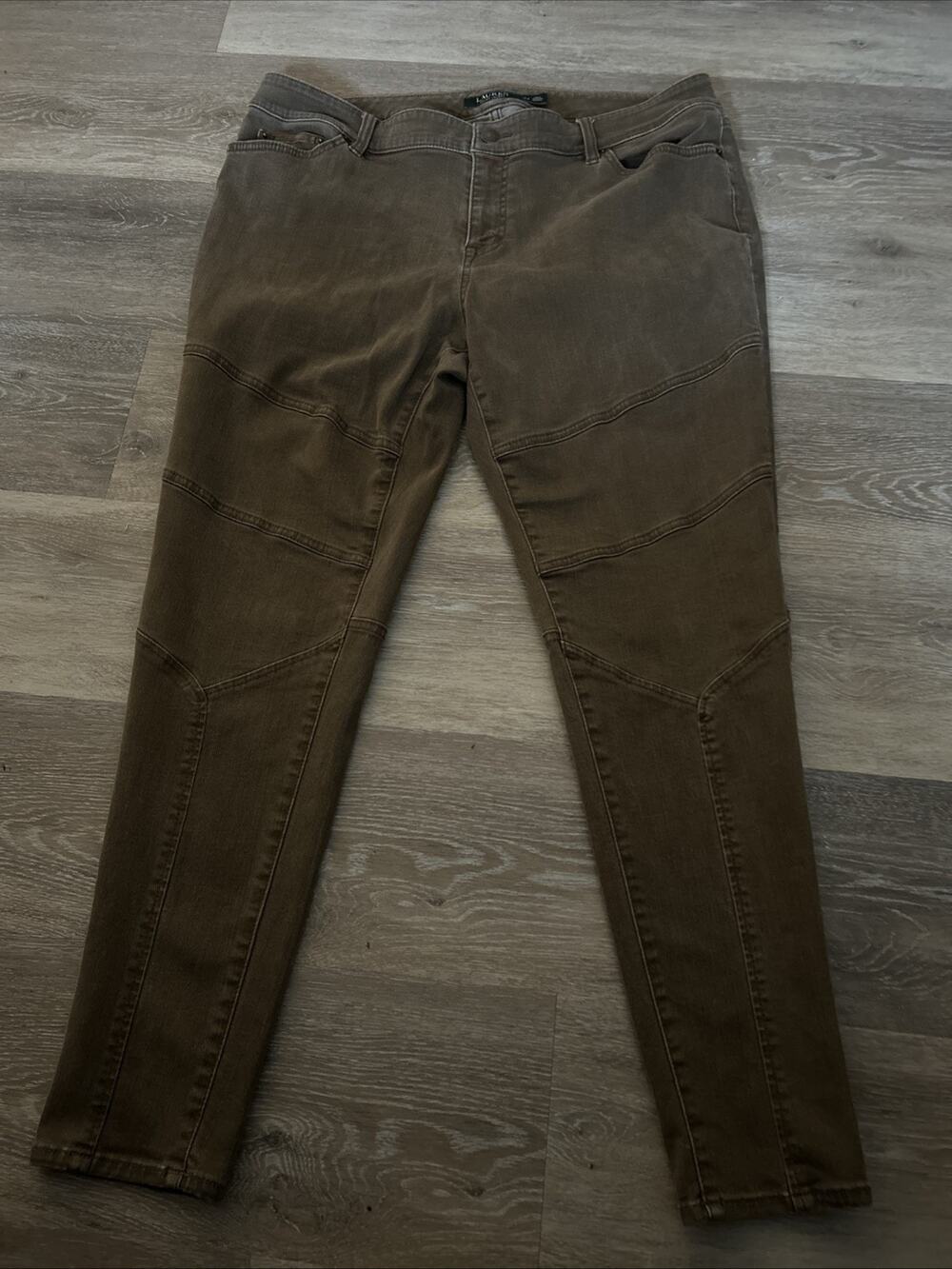 ✨ Lauren Ralph Lauren Mocha Brown Stretch Moto‑Style Skinny Jeans (Size 16W)